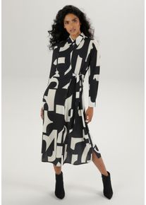 Damen Midikleid, schwarz-weiß, modisch, Gr. 38, Aniston SELECTED, bedruckt, Cru00eape, Obermaterial: 97% Polyester, 3% Elasthan, Kleider,