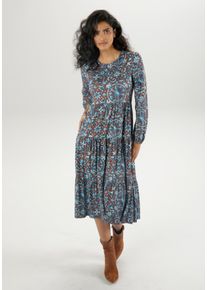 Aniston CASUAL Damen Jerseykleid, blau, modisch, Gr. 36, bedruckt, gemustert, geblümt, Single Jersey, Obermaterial: 95% Viskose, 5% Elasthan,