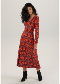 Damen Midikleid, rot, modisch, Gr. 36, Aniston SELECTED, bedruckt, gemustert, Single Jersey, Obermaterial: 95% Viskose, 5% Elasthan, Kleider, mit