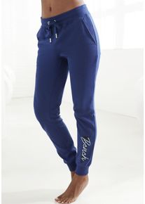 Damen Sweatpants, BENCH. LOUNGEWEAR, Gr. 36, blau, Interlock, Obermaterial: 60% Baumwolle, 40% Polyester, Basic, Hosen, mit Logodruck und Stickerei,