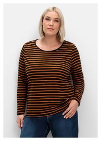 sheego Damen Langarmshirt "Große Größen", schwarz, casual, Gr. 46, gestreift, Obermaterial: 100% Baumwolle, Shirts, mit garngefärbten Streifen