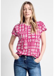 Cecil Damen Rundhalsshirt, pink, casual, Gr. XXL, gemustert, Web, 100% Baumwolle, Shirts, aus reiner Baumwolle