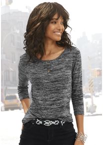 Lascana Damen 3/4-Arm-Shirt "mit goldfarbenen Knöpfen", grau, casual, Gr. 32, meliert, Obermaterial: 50% Viskose (LENZING ECOVERO), 46% Polyester, 4%