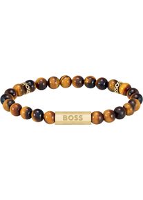 BOSS Herren Armband "SPHERE, 1580661M", M, Edelstahl, braun, Edelstahl, Armbänder, mit Tigerauge