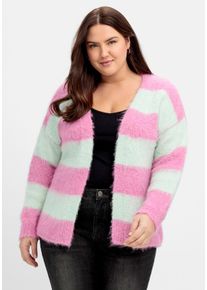 sheego loves miss goodlife Große Größen Kurze Strickjacke mit Blockstreifen, flauschige Qualität Gr. 40 rot gestreift von sheego für Damen