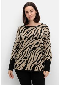 Große Größen Jacquard-Pullover mit Animalmuster Gr. 48 schwarz von sheego für Damen