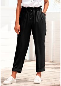 Lascana Damen Paperbag-Hose, schwarz, modisch, Gr. 34, unifarben, Twill, Obermaterial: 100% Viskose, Hosen, mit Zierknöpfen und Elastikbund,