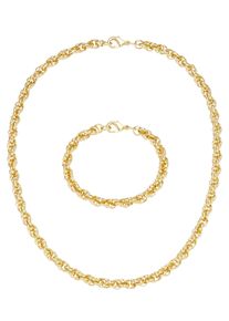 Firetti Damen Schmuckset "Multipack Schmuck Geschenk Halskette Armkette", gold, Messing, Schmuck-Sets, Dreifache Erbskettengliederung, ca. 6,8 mm