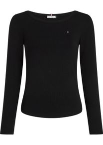 Damen Langarmshirt "Shirt CRV SLIM 5X2 RIB O", schwarz, casual, Gr. 52, Tommy Hilfiger Curve, unifarben, Single Jersey, Obermaterial: 95% Viskose, 5%