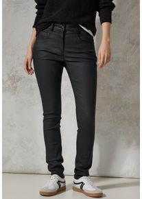 Street One Damen Lederimitathose, schwarz, casual, Gr. 33, unifarben, Stoff, 76% Viskose, 21% Nylon, 3% Elasthan, Hosen, High Waist