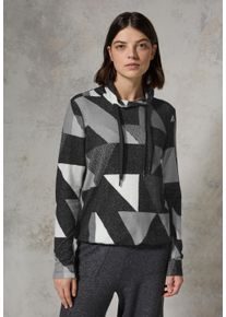 Cecil Damen Langarmshirt, schwarz, casual, Gr. XXL, bedruckt, Stoff, 67% Viskose, 28% Polyester, 5% Elasthan, Shirts, mit Tunnelzugband am Kragen