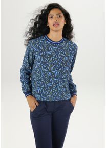 Damen Shirtbluse, blau, modisch, Gr. 42, Aniston SELECTED, bedruckt, Cru00eape, Obermaterial: 97% Polyester, 3% Elasthan, Blusen, mit aufregendem