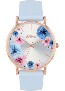 s.Oliver Damen Quarzuhr, blau, Armbanduhren, Armbanduhr, Damenuhr, analog, Blumen, Silikonarmband