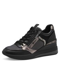 Tamaris Damen Keilsneaker, Gr. 40, schwarz, Leder, Textil, Lederimitat, sportlich, Schuhe, Freizeitschuh, Halbschuh, Schnürschuh mit Schmucksteinen