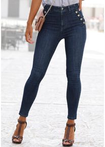 Vivance Damen Jeggings, blau, modisch, Gr. 34, washed, Denim/Jeans, Obermaterial: 97% Baumwolle, 3% Elasthan, Hosen, mit Zierknöpfen, Stretch, Super
