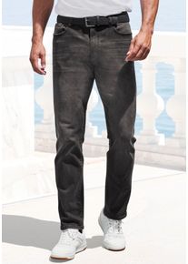 John Devin Herren 5-Pocket-Jeans "Straight-fit Jeans", schwarz, casual, Gr. 32, Destroyed-Effekte, Denim/Jeans, Obermaterial: 98% Baumwolle, 2%