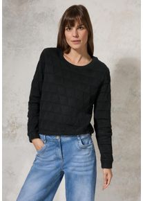 Cecil Damen Langarmshirt, schwarz, casual, Gr. L, gemustert, Stoff, 57% Polyester, 41% Baumwolle, 2% Elasthan, Shirts, mit Rundhalsausschnitt