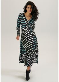 Damen Midikleid, grün, modisch, Gr. 42, Aniston SELECTED, bedruckt, gestreift, Single Jersey, Obermaterial: 95% Viskose, 5% Elasthan, Kleider, mit