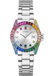Guess Damen Quarzuhr "OPALINE", silber, Armbanduhren, Armbanduhr, Damenuhr, Datum, Kristallsteine, Mineralglas, analog