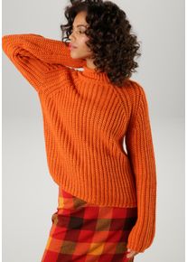 Aniston CASUAL Damen Strickpullover, orange, casual, Gr. 42, unifarben, Grobstrick, Obermaterial: 100% Polyacryl, Pullover, mit Rollkante am