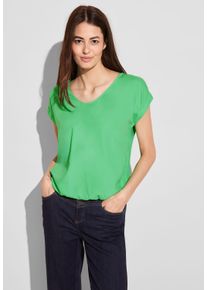 Street One Damen Kurzarmbluse, grün, casual, Gr. 44, unifarben, Stoff, 100% Viskose, Blusen, mit Gummizug im Bund
