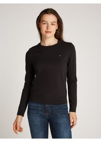 Tommy Hilfiger Damen Rundhalspullover "CO JERSEY STITCH LS C-NK SWT", schwarz, casual, Gr. XS, unifarben, Strick, Obermaterial: 67% Baumwolle, 33%