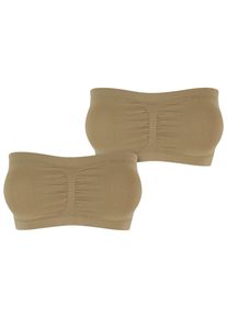 Urban Classics Damen Sport-BH "Urban Classics Damen Ladies Pads Bandeau 2-Pack", Gr. L, beige, 90% Polyamid, 10% Elasthan, BHs