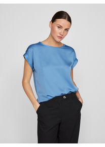 Vila Damen Kurzarmshirt "VIELLETTE S/S SATIN TOP - NOOS", blau, modisch, Gr. 40, unifarben, Satin, Obermaterial: 100% Polyester, Shirts, Satin Optik