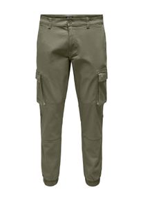 Only & Sons ONLY & SONS Herren Cargohose "ONSCAM STAGE CARGO CUFF LIFE 6687 NOOS", grün, modisch, Gr. 36, unifarben, Web, Obermaterial: 98% Baumwolle, 2%