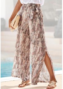 Buffalo Damen Palazzohose, beige, modisch, Gr. 34, bedruckt, Web, Obermaterial: 100% Viskose, Hosen, mit Alloverdruck, seitliche Schlitze, lockere