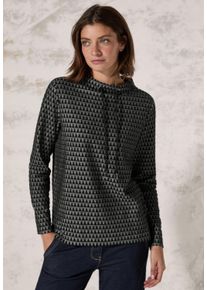 Cecil Damen Langarmshirt, schwarz, casual, Gr. XXL, gemustert, Web, 50% Baumwolle, 36% Polyester, 12% Viskose, 2% Elasthan, Shirts, aus Baumwolle mit