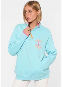 Zwillingsherz Damen Troyer "Strandglück", blau, modisch, Gr. S, Sweatware, Obermaterial: 50% Baumwolle, 50% Polyester, Pullover, mit Stickereien auf