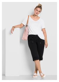 sheego Damen 3/4-Hose "Große Größen", schwarz, casual, Gr. 58, unifarben, Obermaterial: 97% Baumwolle, 3% Elasthan, Hosen, Mit Krempelfunktion