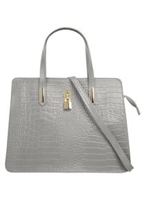 CLUTY Damen Henkeltasche, grau, Leder, Reptilienprägung, Taschen, echt Leder, Made in Italy