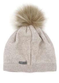 MaxiMo Baby Bommelmütze, braun, casual, Gr. 51, unifarben, Feinstrick, Materialmix, Mützen, mit Glitzersteinen für Mädchen