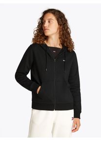 Tommy Jeans Damen Sweatjacke "TJW REG S FLAG ZIP THRU", schwarz, casual, Gr. S, unifarben, Sweatware, Obermaterial: 80% Baumwolle, 20% Polyester,