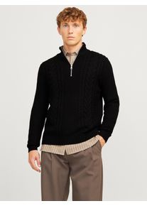 Jack & Jones JACK & JONES Herren Troyer "JJCRAIG KNIT HALF ZIP", schwarz, modisch, Gr. M, unifarben, Strick, Obermaterial: 82% Polyacryl, 18% Baumwolle, Pullover,