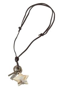 Firetti Damen Kette mit Anhänger "mit Stern, Kreuz, beschriftete Plakette", Metall-Leder-Acryl, L: 70cm, braun, Metall, Leder, Acryl, Halsketten