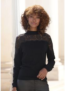 Lascana Damen Strickpullover, schwarz, modisch, Gr. 36, unifarben, Feinstrick, Obermaterial: 50% Viskose, 25% Polyamid, 25% Polyester. Spitze: 100%