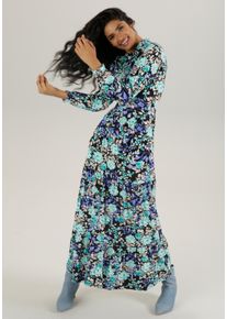 Damen Maxikleid, blau, Gr. 48, Aniston SELECTED, bedruckt, geblümt, Single Jersey, Obermaterial: 95% Viskose, 5% Elasthan, Kleider, mit romantischem