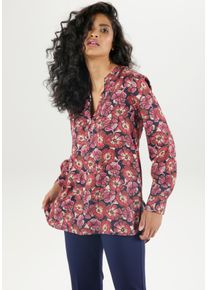 Damen Longbluse, bunt, feminin, Gr. 48, Aniston SELECTED, bedruckt, geblümt, Web, Obermaterial: 100% Viskose, Blusen, hinten länger als vorne