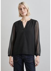 Street One Damen Langarmbluse, schwarz, casual, Gr. 36, unifarben, Stoff, 100% Polyester, Blusen, mit V-Ausschnitt