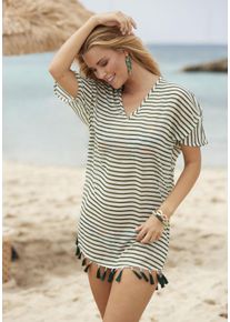 Venice Beach Damen Chiffontunika, grün, casual, Gr. 42, gestreift, Web, Chiffon, Obermaterial: 100% Polyester, Tuniken, mit Streifenprint, Quasten