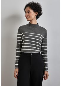 Street One Damen Strickpullover, grau, casual, Gr. 44, gestreift, Stoff, 75% Viskose, 25% Polyamid, Pullover, mit Stehkragen