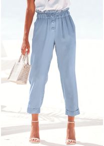 Lascana Damen Paperbag-Hose, blau, modisch, Gr. 36, unifarben, Twill, Obermaterial: 100% Viskose, Hosen, mit Zierknöpfen und Elastikbund, Stoffhose,