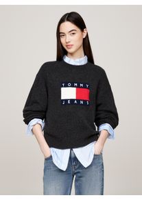Damen Strickpullover "TJW MELANGE FLAG SWEATER EXT", schwarz, casual, Gr. XXXL, Tommy Jeans CURVE, meliert, Strick, Obermaterial: 66% Polyacryl, 23%