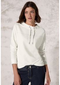 Cecil Damen Langarmshirt, weiß, casual, Gr. L, bedruckt, Web, Stoff, 48% Baumwolle, 48% Modal, 4% Elasthan, Shirts, mit Tunnelzugband am Kragen