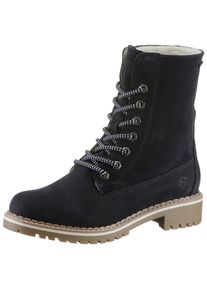 Tamaris Damen Winterboots, Gr. 41, blau, Nubukleder, Veloursleder, unifarben, casual, Schuhe, Blockabsatz, Winterstiefelette, Schnürboots mit