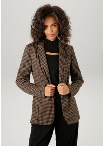 Aniston CASUAL Damen Sweatblazer, braun, modisch, Gr. 42, kariert, Sweatware, Canvas, Jersey, Obermaterial: 97% Polyester, 3% Elasthan, Blazer, im
