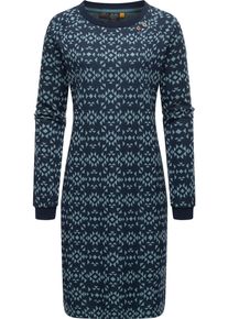 Ragwear Damen Sweatkleid "Dassa Aztec", blau, Basic, Gr. XL, 70% Baumwolle, 30% Polyester, Kleider, stylisches Langarmkleid für den Winter